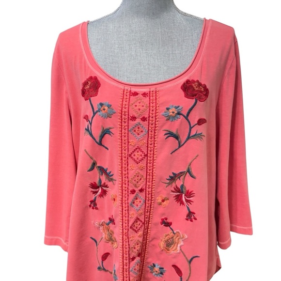 Soft Surroundings Pink Embroidered
Floral Tunic Top Size XL Made in India - Picture 5 of 9
